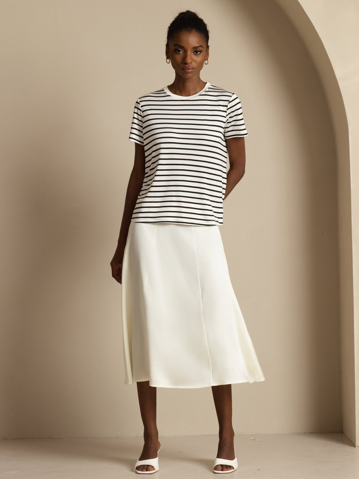 [Elfenbein] SilkSilky-NO 19Momme Silke Skirt 006