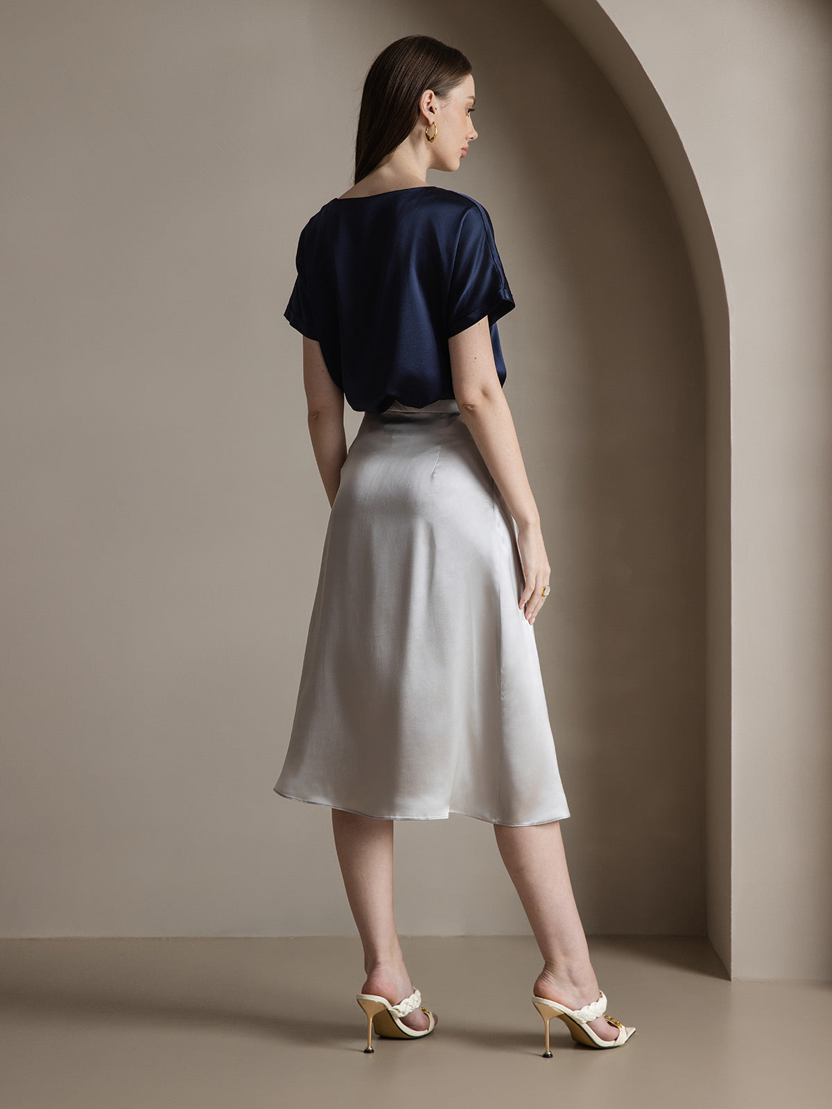 [Lysegrå] SilkSilky-NO 19Momme Silke Skirt 006