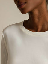 [Hvit] SilkSilky-NO Long Sleeve Crew Neck T-skjorte for Kvinner 004