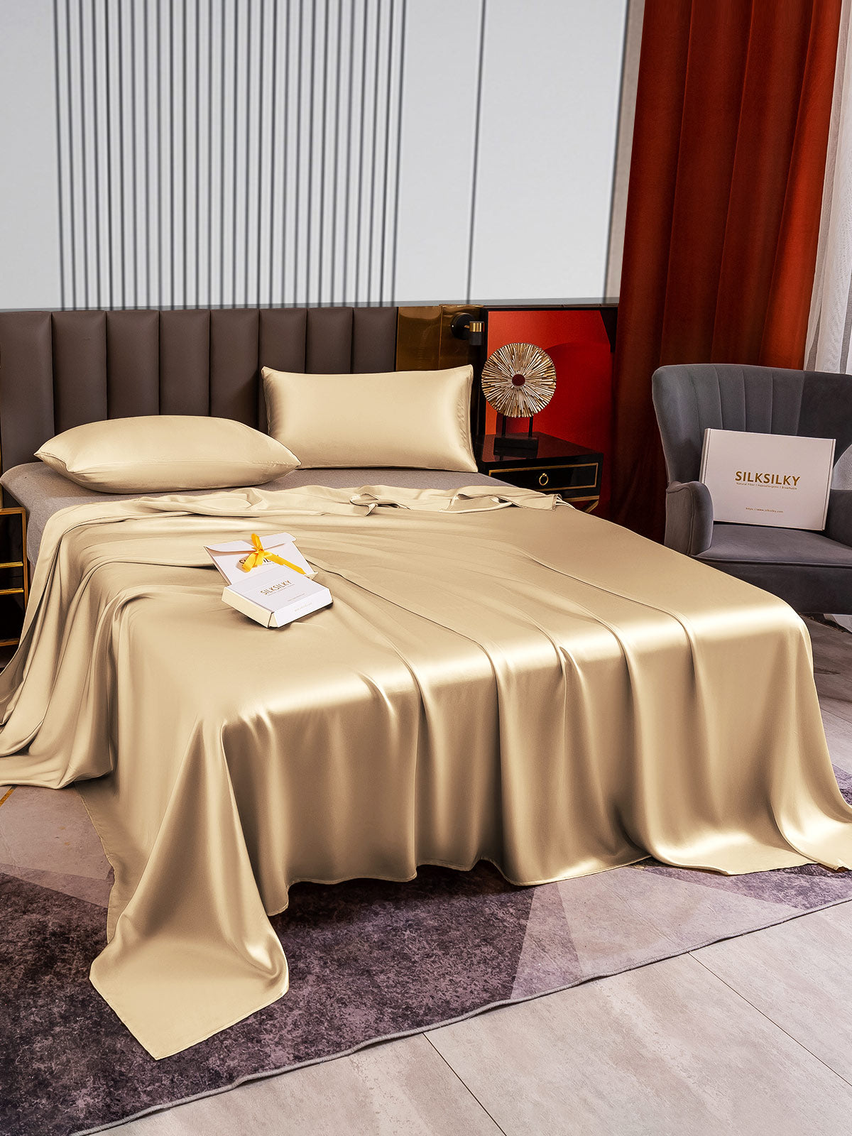 [Beige] SilkSilky-NO 22Momme Bedding Set 003