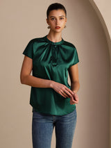 [Mørk Grønn] SilkSilky-NO Short Sleeve Blouse 003