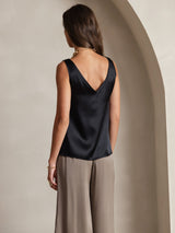 [Svart] SilkSilky-NO Sleeveless V Neck Camisole Topp 004
