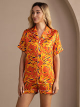[Oransje Hund] SilkSilky-NO Short Sleeve Lapel Collar Pyjamas for Kvinner 003