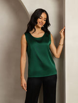 [Mørk Grønn] SilkSilky-NO Sleeveless Round Neck Camisole Topp 004