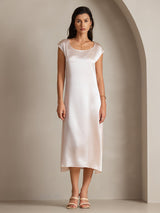 [Rosa] SilkSilky-NO Cap Sleeve Scoop Neck Kjole 004
