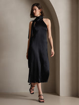 [Svart] SilkSilky-NO Sleeveless Halterneck Kjole 007