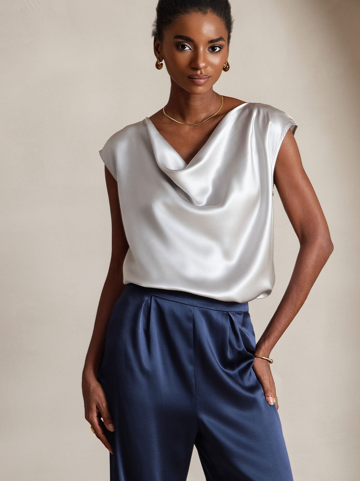 [Mørke blå] SilkSilky-NO 19Momme Silke Womens Pants 005