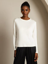 [Hvit] SilkSilky-NO Long Sleeve Crew Neck T-skjorte for Kvinner 003
