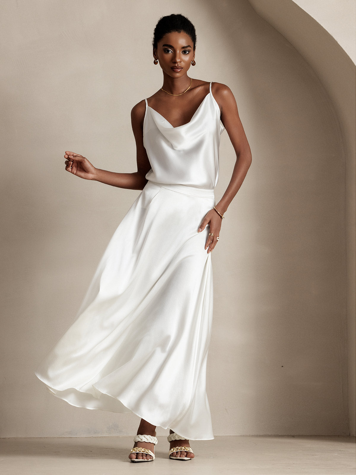 [Hvit] SilkSilky-NO 19Momme Silke Skirt 001