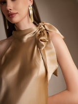 [Champagne] SilkSilky-NO Sleeveless Halterneck Kjole 003