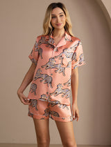 [Rosa Katt] SilkSilky-NO Short Sleeve Lapel Collar Pyjamas for Kvinner 003