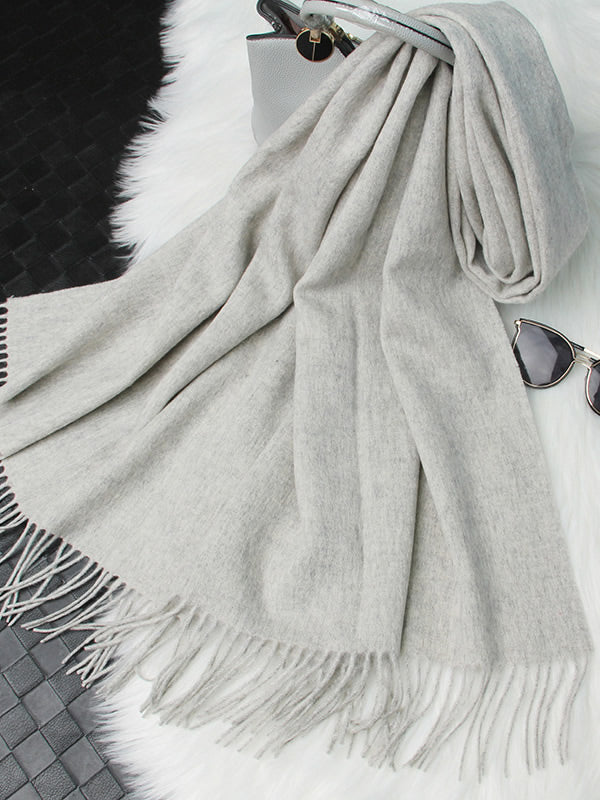 [Lysegrå] SilkSilky-NO Ull Scarf 006