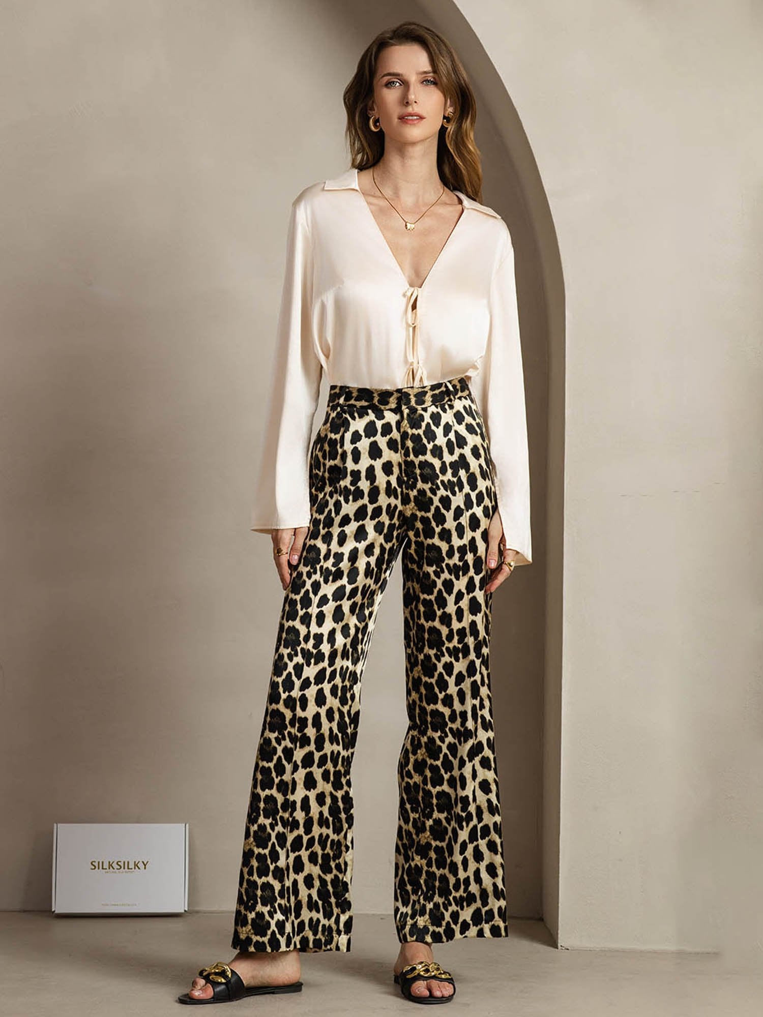 [Leopard] SilkSilky-NO 19Momme Silke Womens Pants 006