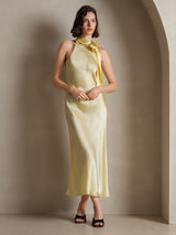 [Lys Gul] SilkSilky-NO Sleeveless Halterneck Kjole 003