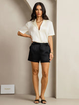 [Svart] SilkSilky-NO 19Momme Silke Womens Shorts 004,
