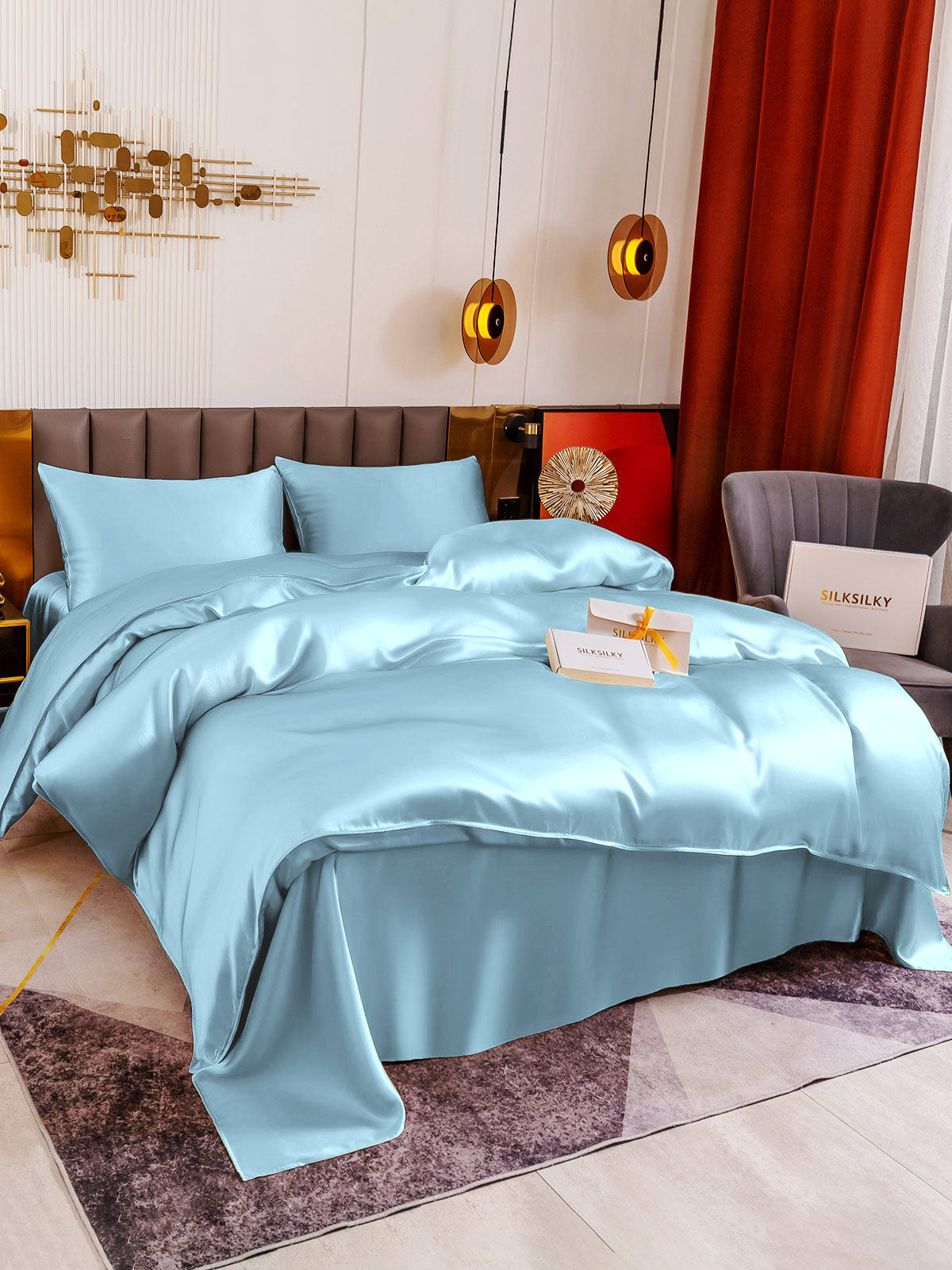 [Lyse Blå] SilkSilky-NO 19Momme Bedding Set 001