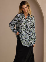 [Teal Leopard] SilkSilky-NO Long Sleeve Lapel Collar Bluse 001