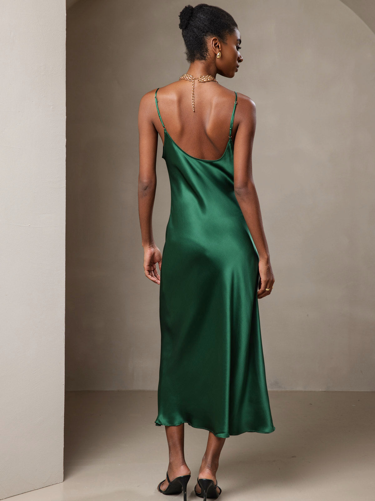 [Grønn] SilkSilky-NO Pure Silk Sleeveless Round Neck Kjole 002