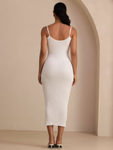 [Hvit] SilkSilky-NO Spaghetti Strap Boat Neck Kjole 002