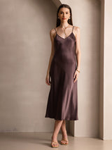 [Kaffe] SilkSilky-NO Spaghetti Strap V Neck Kjole 006