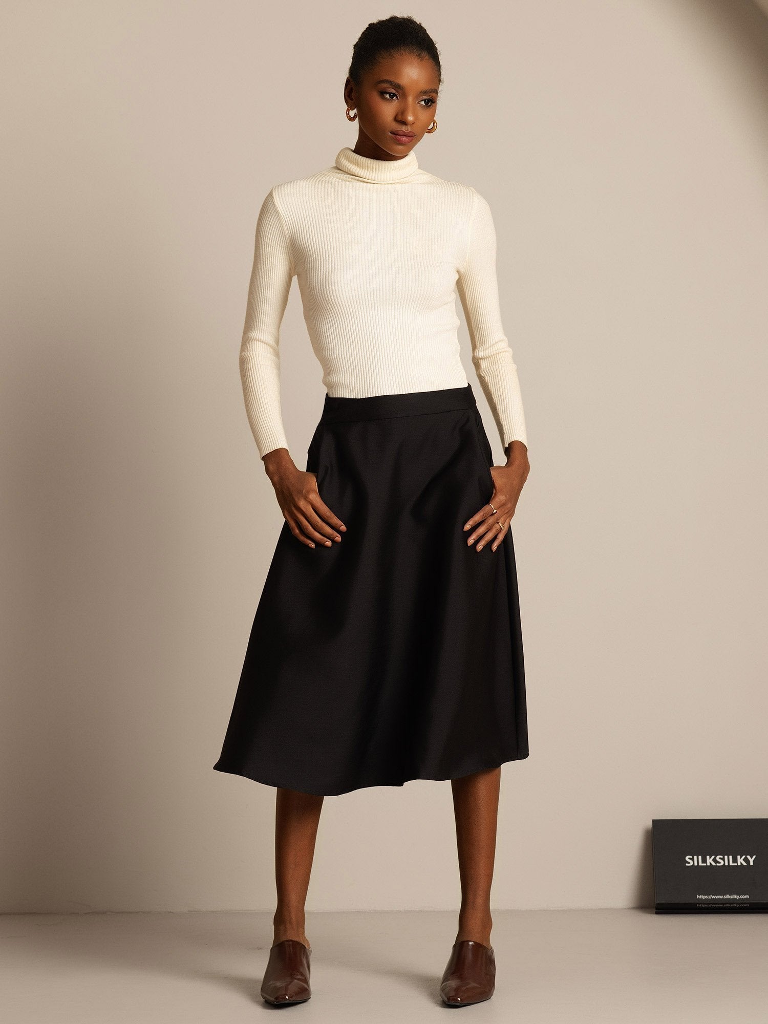 [Svart] SilkSilky-NO 32Momme Silke Skirt 007