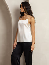 [Lysegrå] SilkSilky-NO 19Momme Spaghetti Stropp Dyp Rund Halsutringning Camisole Topp 005
