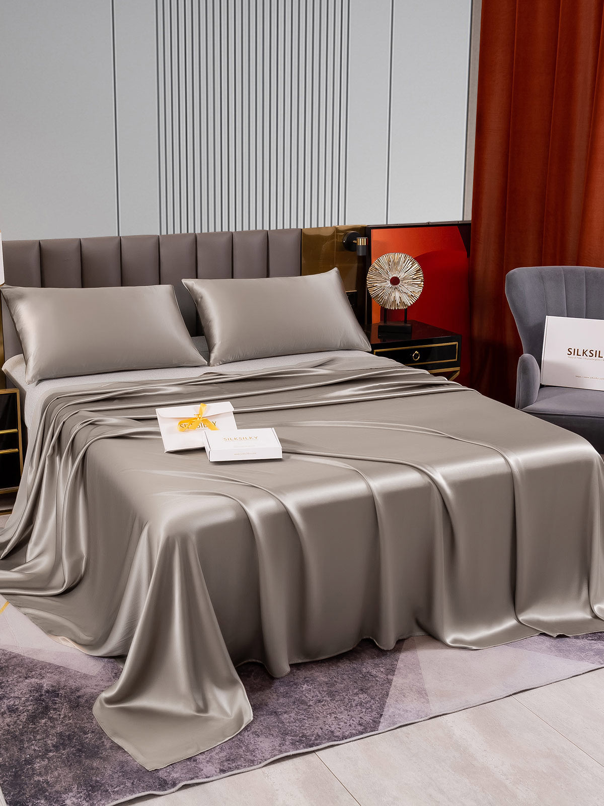 [Grå] SilkSilky-NO 22Momme Bedding Set 003