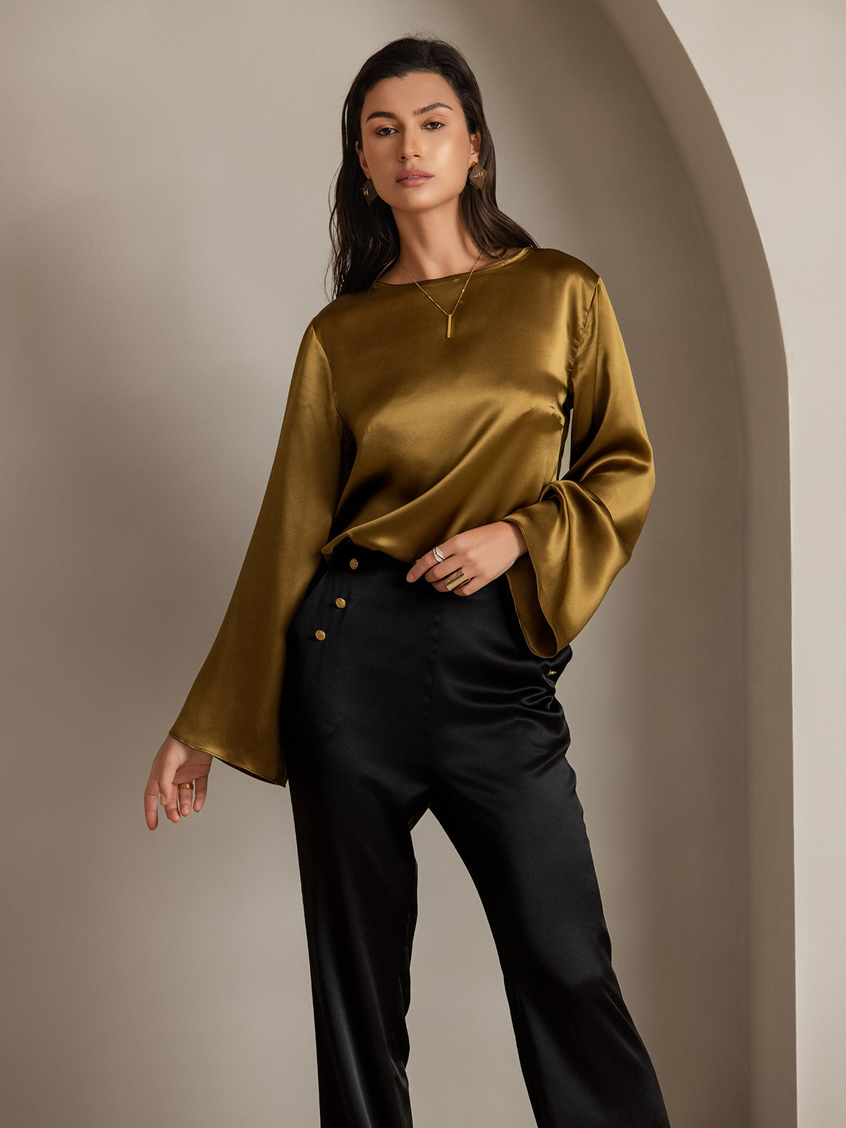 [Svart] SilkSilky-NO 19Momme Silke Womens Pants 008