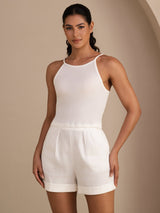 [Hvit] SilkSilky-NO Sleeveless Crew Neck Camisole Topp 003