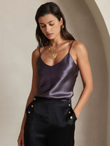 [Lilla Grå] SilkSilky-NO Spaghetti Strap V Neck Camisole Topp 007