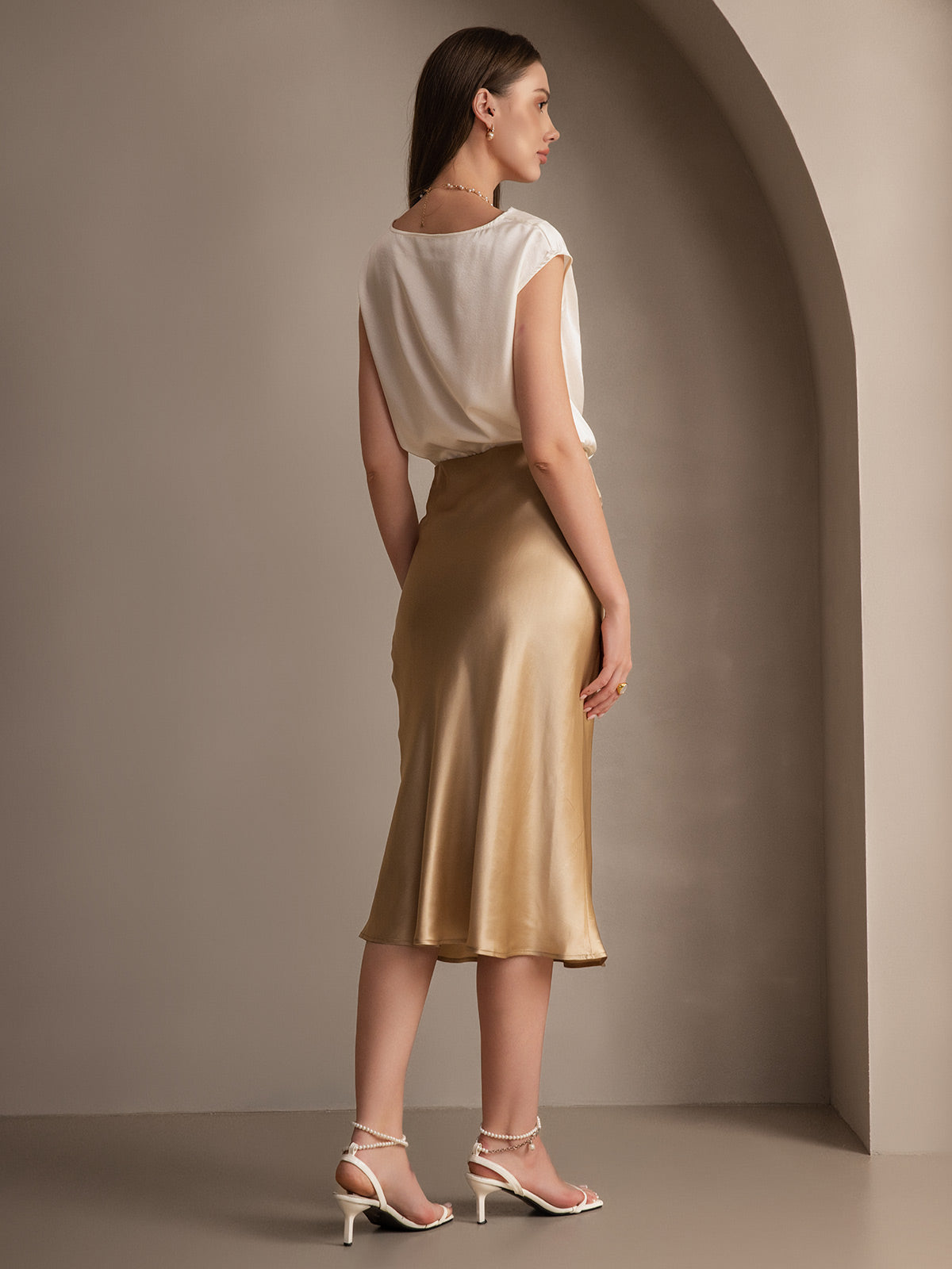 [Champagne] SilkSilky-NO 19Momme Skirt 007,