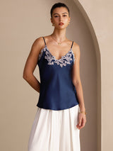 [Mørke blå] SilkSilky-NO Spaghetti Strap V Neck Camisole Topp 004