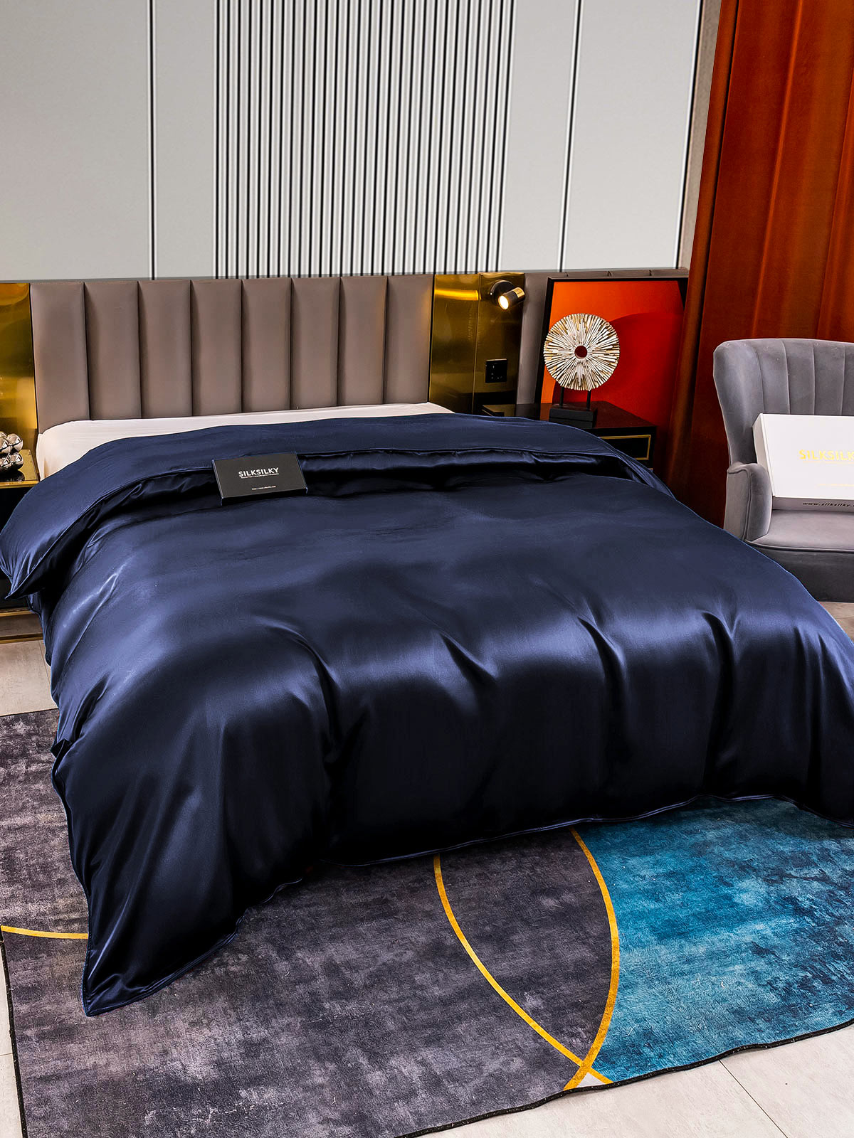 [Mørke blå] SilkSilky-NO 22Momme Duvet Cover 003