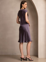 [Lilla Grå] SilkSilky-NO Cap Sleeve V Neck Nattkjole 002