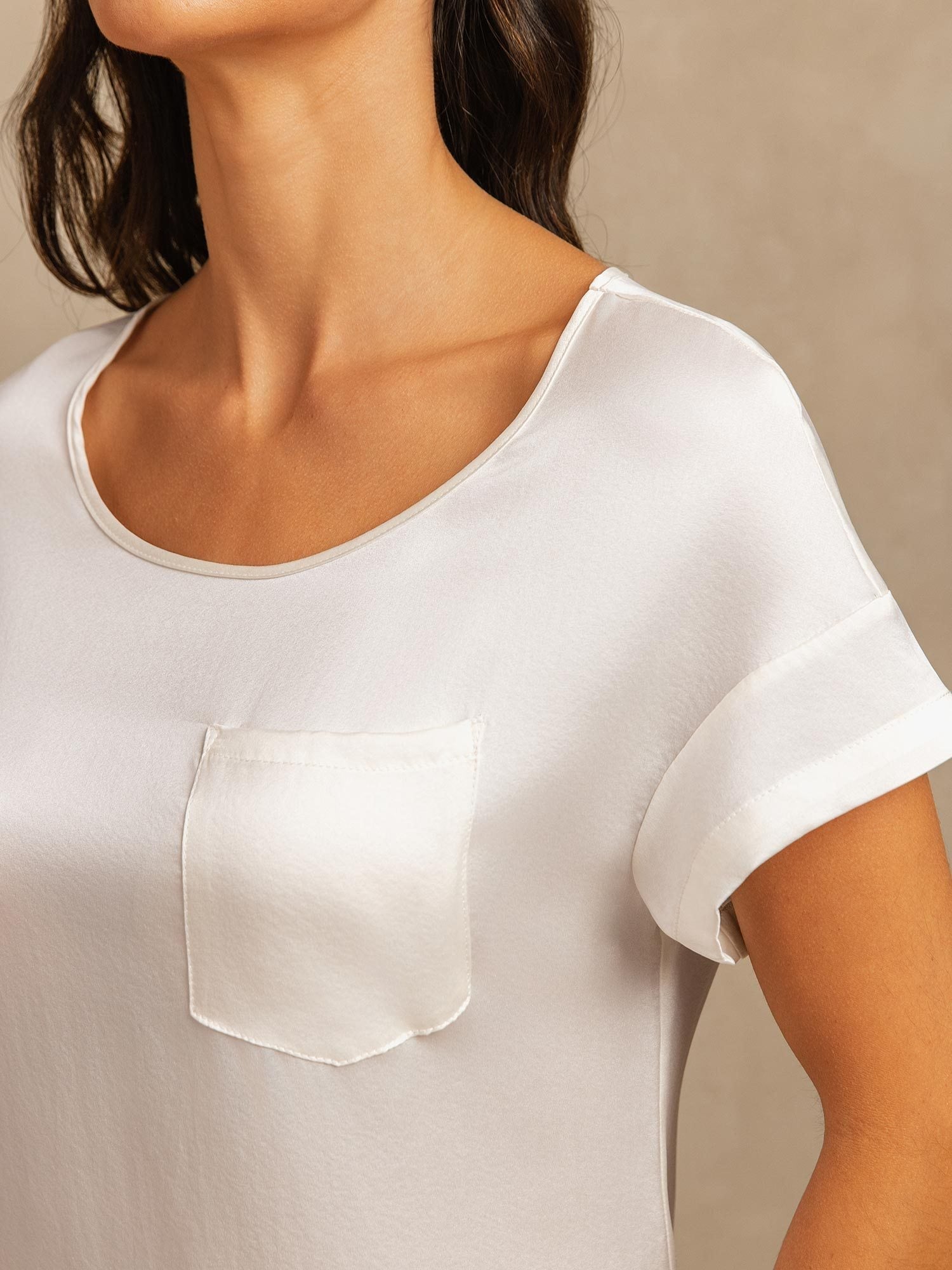 [Hvit] SilkSilky-NO 19Momme Silke Nightgown 004