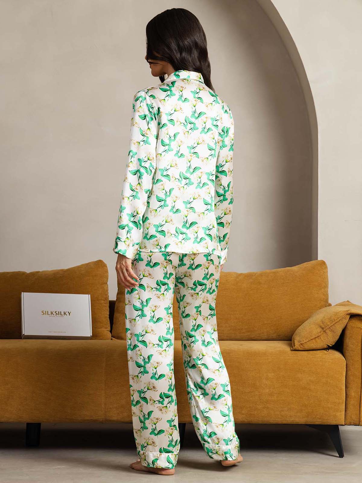 [Grønn Blomster] SilkSilky-NO Womens Pajamas 002