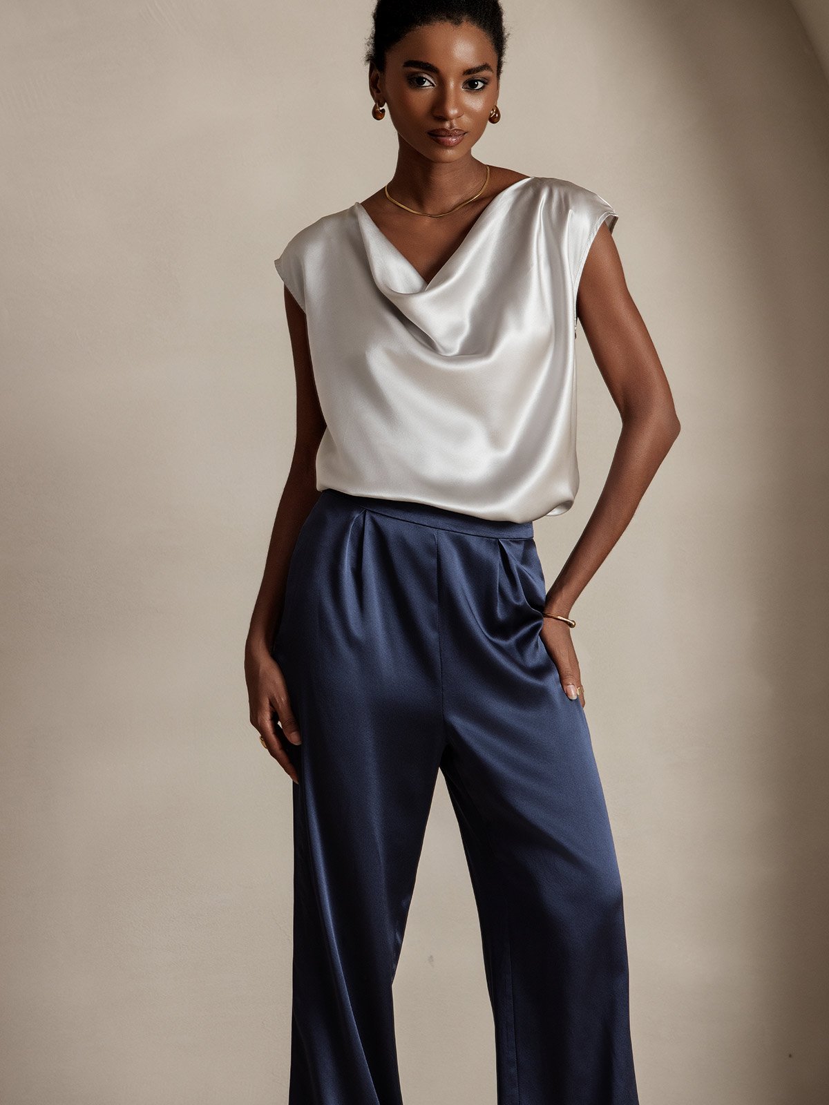 [Lysegrå] SilkSilky-NO 19Momme Silke Womens T-Shirt 003