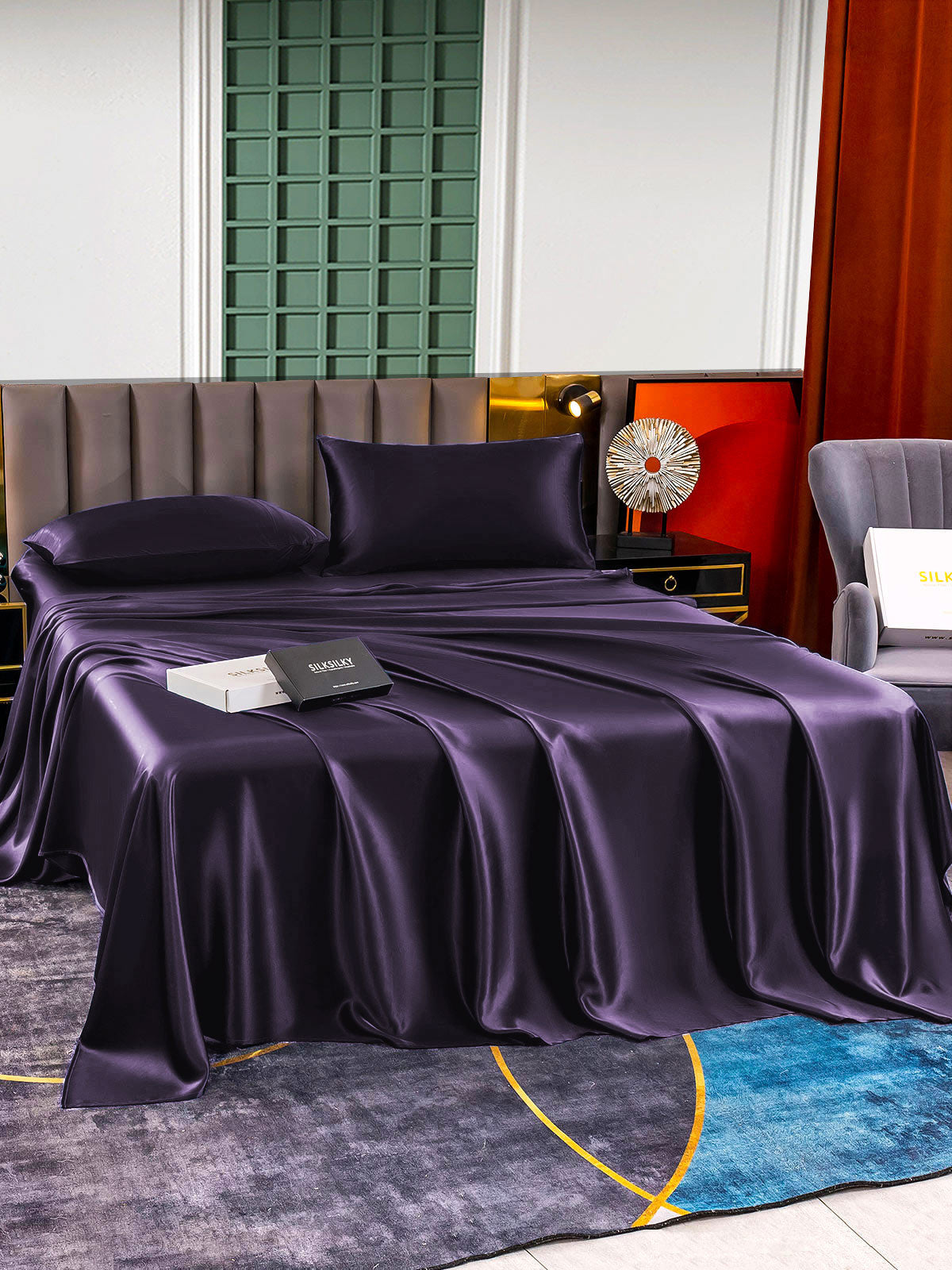 [Mørklilla] SilkSilky-NO 25Momme Bedding Set 004