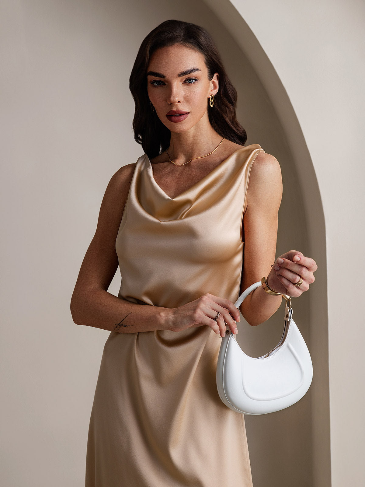 [Champagne] SilkSilky-NO 19Momme Silke Dress 002