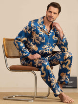 [Navy Drage] SilkSilky-NO Long Sleeve Lapel Collar Pyjamas for menn 001