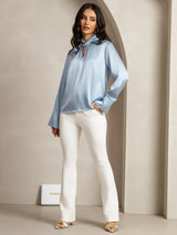 [Gråblå] SilkSilky-NO 19Momme Silke Womens Shirt 012