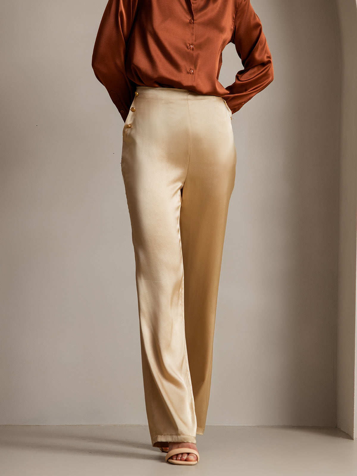 [Champagne] SilkSilky-NO 19Momme Silke Womens Pants 001