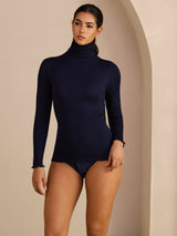[Mørke blå] SilkSilky-NO Long Sleeve Turtle Neck T-skjorte for Kvinner 005