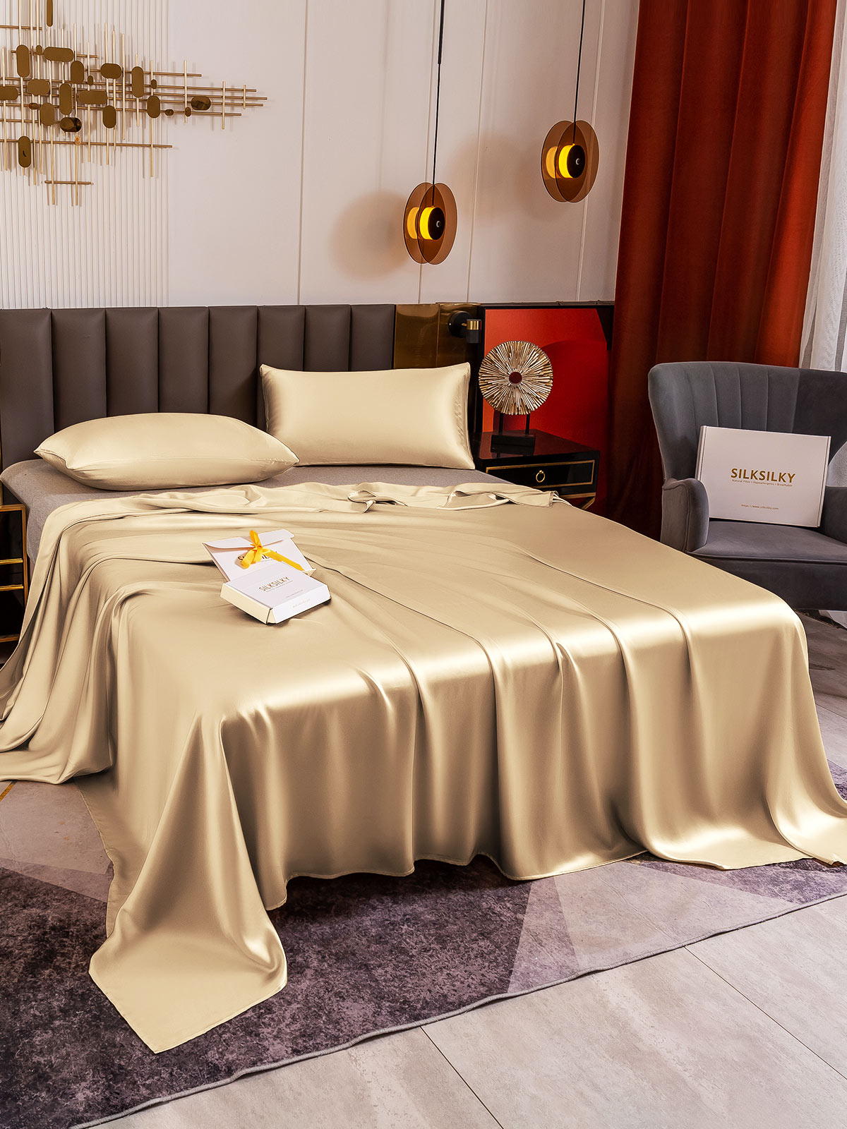 [Beige] SilkSilky-NO 19Momme Bedding Set 003