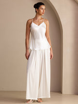 [Hvit] SilkSilky-NO Spaghetti Strap V Neck Camisole Topp 006