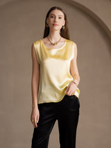 [Lys Gul] SilkSilky-NO Sleeveless Round Neck Camisole Topp 001