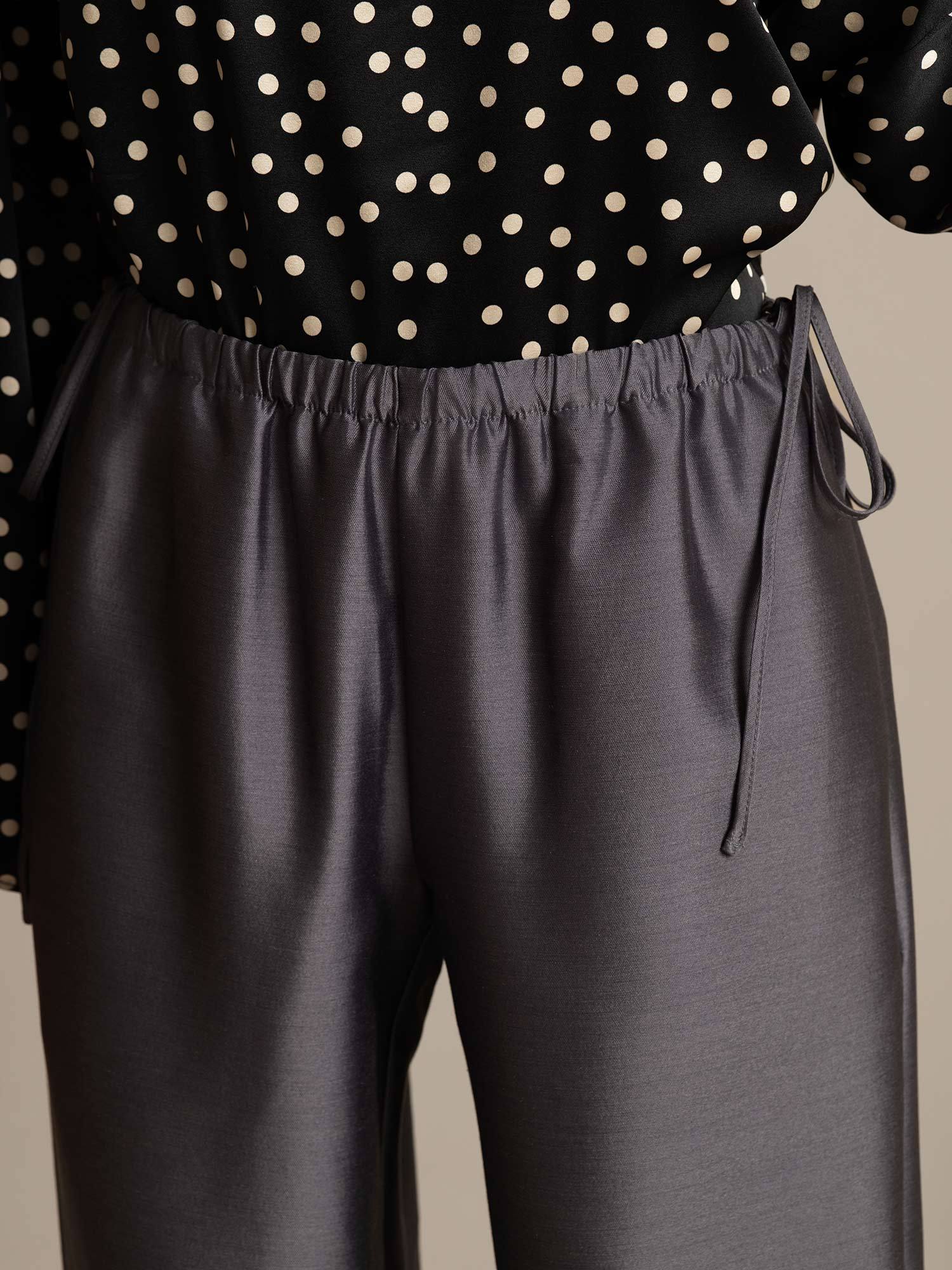 [Grå] SilkSilky-NO 32Momme Silk-Wool Blend Womens Pants 004,