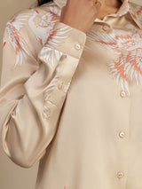 [Champagne] SilkSilky-NO 19Momme Langermet Slagkrage Skjorte for Kvinner 005