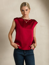 [Vin] SilkSilky-NO Cap Sleeve Round Neck T-skjorte for Kvinner 006
