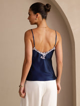[Mørke blå] SilkSilky-NO Spaghetti Strap V Neck Camisole Topp 002